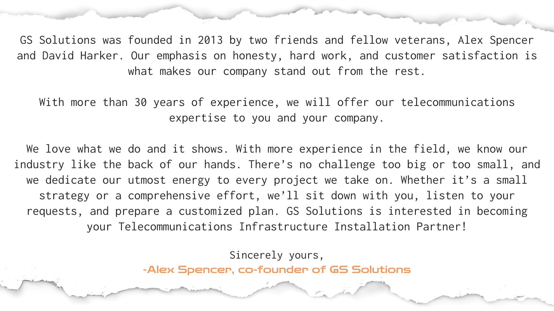 GS Solutions Welcome Letter